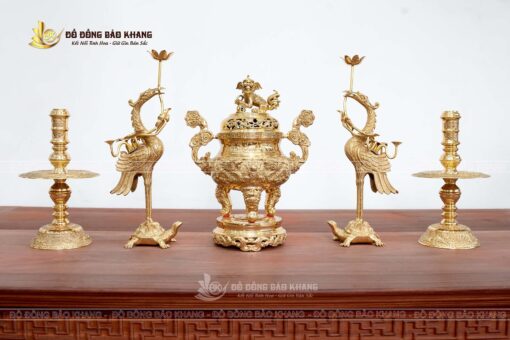 Bộ ngũ sự song long bằng đồng vàng bóng Việt
