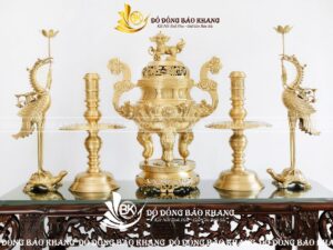 Bộ ngũ sự đỉnh rồng đúc nổi 3d 60cm màu vàng đồng