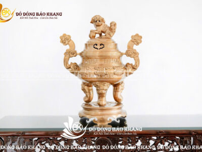 Lư Đỉnh Hoa Sòi Bằng Đồng Đỏ Màu Giả Cổ Cao 60cm