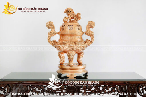 Lư Đỉnh Rồng Bằng Đồng Đỏ Màu Đỏ Hồng Cao 60cm