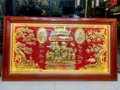 Tranh Mừng Thọ Ông Bà Cha Mẹ Bằng Đồng Kích Thước 70x126cm