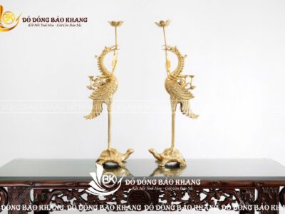 Đôi Hạc Thờ Bằng Đồng Màu Vàng Bóng Cao 60cm