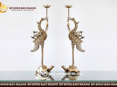 Đôi Hạc Thờ Bằng Đồng Màu Công Nghệ Giả Cổ Cao 50cm