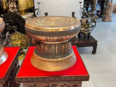 Quả Trống Đồng Đông Sơn Bằng Đồng Đỏ Đúc Đánh Bóng Đường Kính 50cm