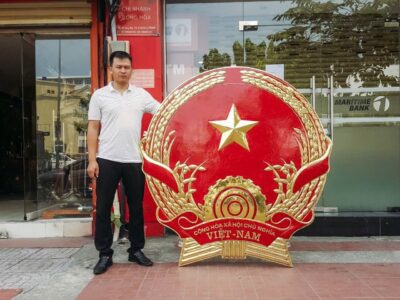 Logo Quốc Huy CHXHCN Việt Nam Bằng Đồng Gò Trạm Thủ Công