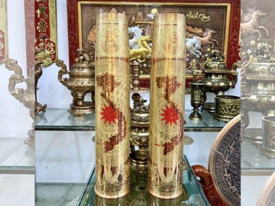 Hoàn Thiện 2 Cặp Vỏ Đạn Pháo 130li Nga Ăn Mòn Mạ Đồng Đỏ Cho Khách Quân Đội