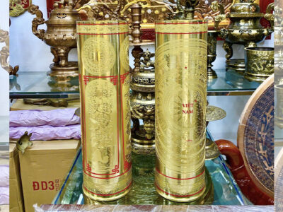 Đôi Vỏ Đạn Pháo 152li Nga Ăn Mòn Hoa Văn Trống Đồng - Tứ Quý