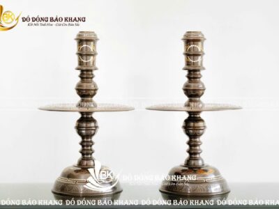 Đôi Chân Nến Khảm Ngũ Sắc Hoa Văn Long Phụng Cao 48cm