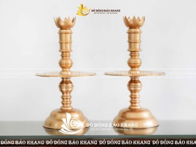 Đôi Chân Nến Đồng Đỏ Khảm Ngũ Phúc Kim Tiền Cao 45cm