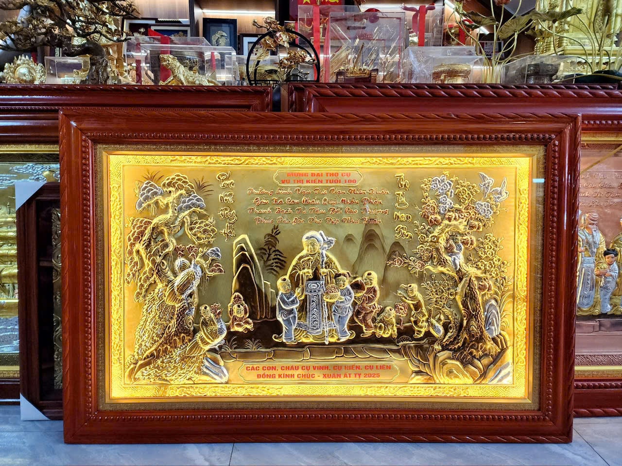 Tranh Mừng Thọ Bằng Đồng Thủ Công