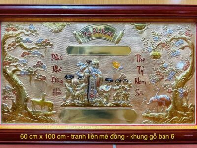 Tranh Mừng Thọ Ông Bà Bằng Đồng Nguyên Tấm Nền Vàng