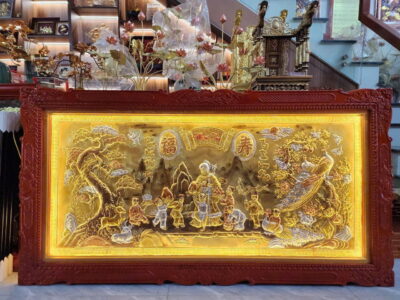 Tranh Mừng Thọ Ông Bà Bằng Đồng Kích Thước 90x170 (cm)
