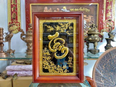 Tranh chữ Tâm Thư Pháp bằng đồng dát vàng 9999 ( 50*70cm)