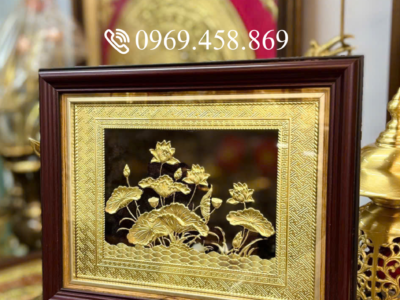 Tranh Hoa Sen bằng đồng kích thước 28x34 (cm)