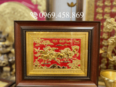 Tranh Đồng Mã Đáo Thành Công Dát Vàng 9999 (28x34cm)